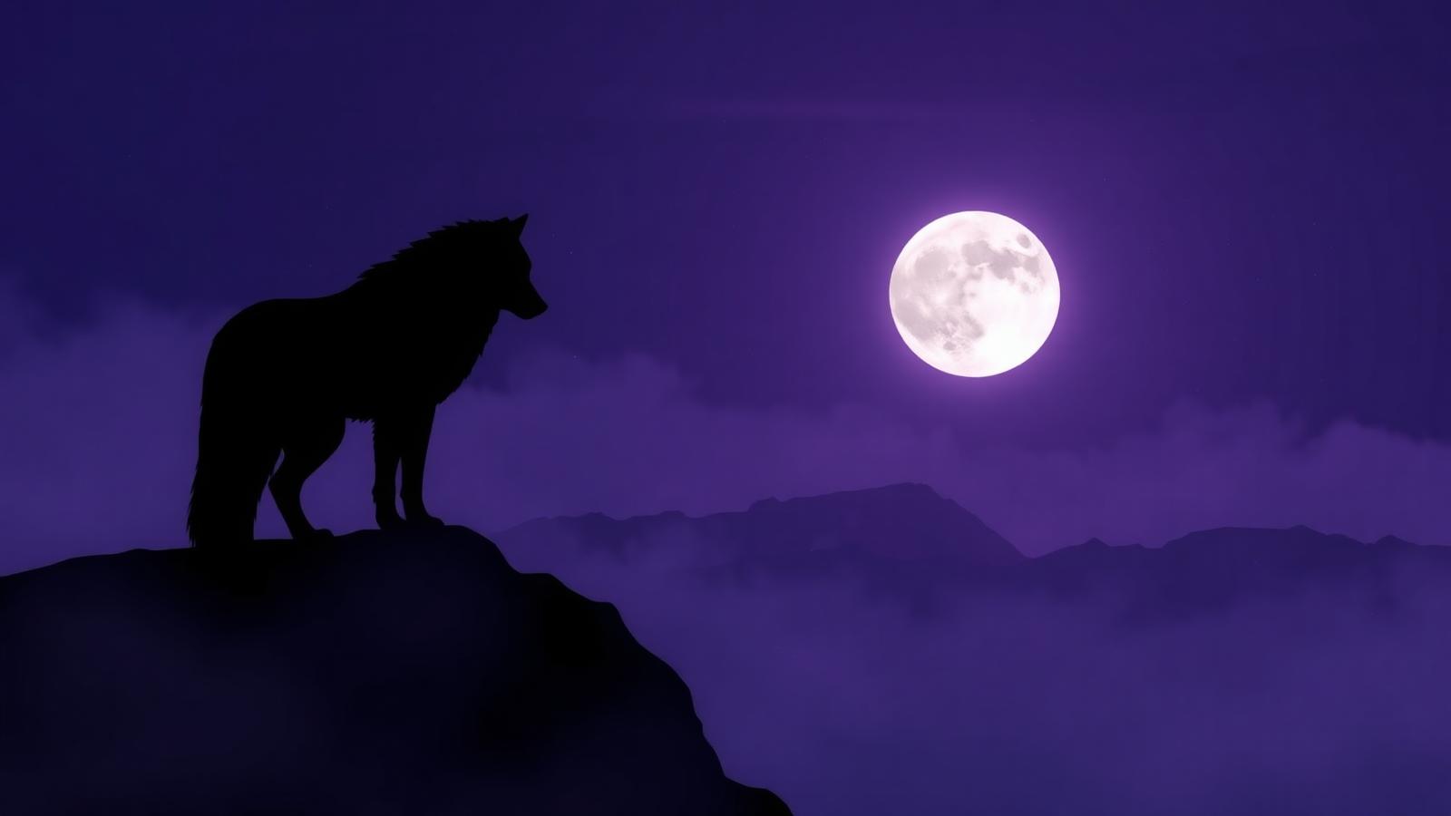 Wolf silhouette on a moonlit ridge